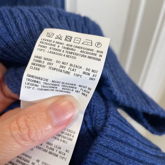 Gran Sasso Made in Italy Mens Cable Knit Sweater Wool Cashmere Blue Preppy XL - Picture 6 of 8